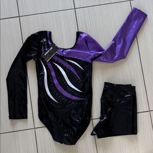 NWT Purple and Black Kids leotard with shorts